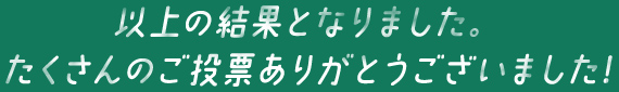 以上の結果となりました。たくさんのご投票ありがとうございました!